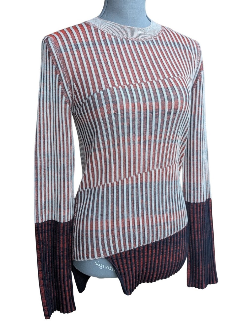 SportMax Max Mara Striped Ribbed Knit Asymmetric Hem Sweater Top